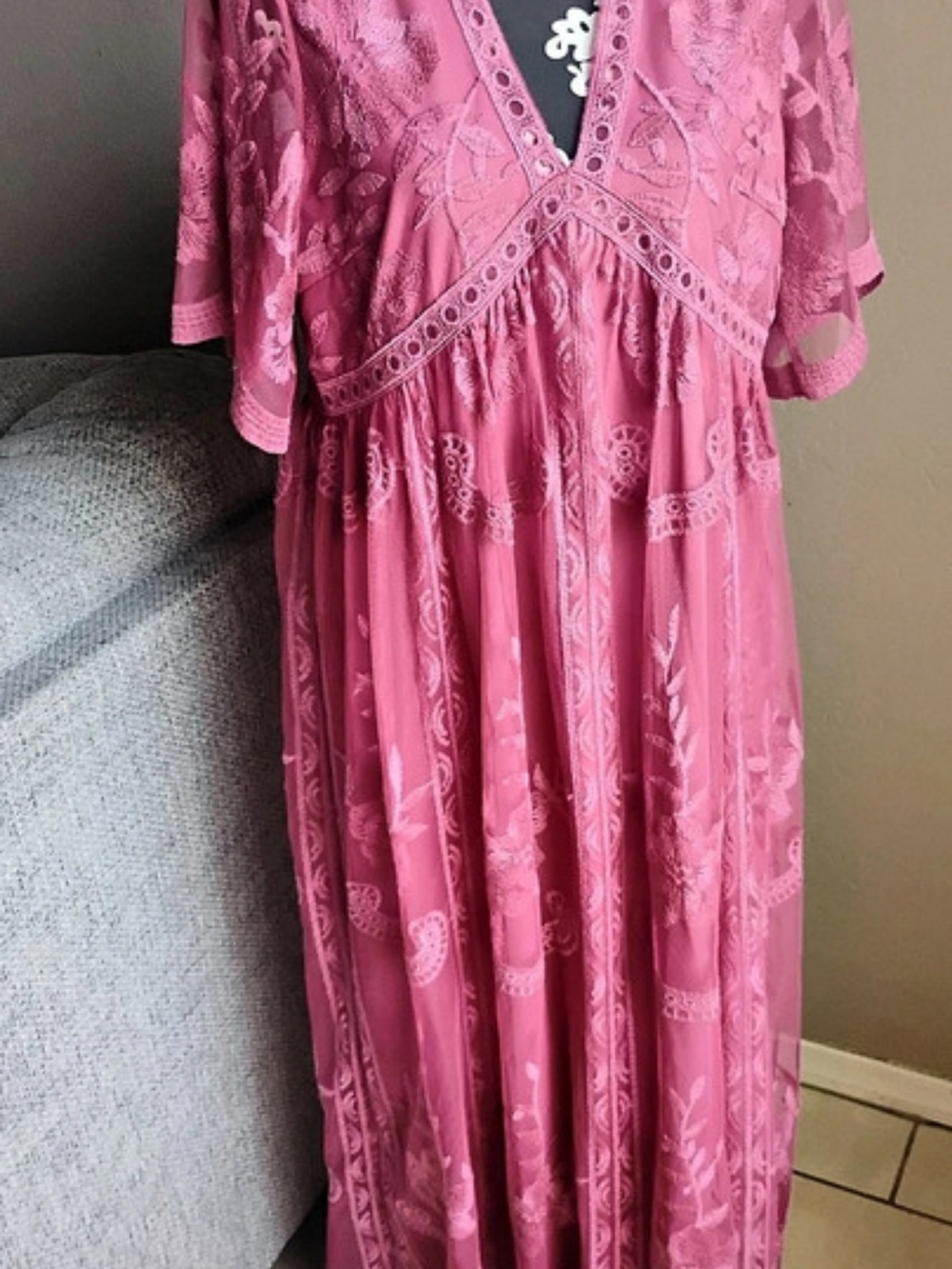 PinkBlush Maternity Floral Embroidered Maxi Dress in Pink Like New
